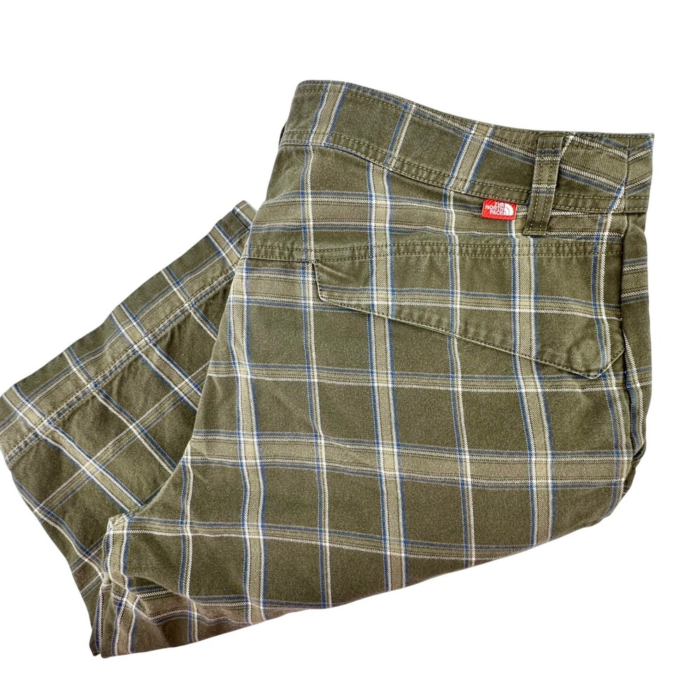 The North Face Plaid Cargo Pants Men Size 34 Khaki Green Cotton Outdoor